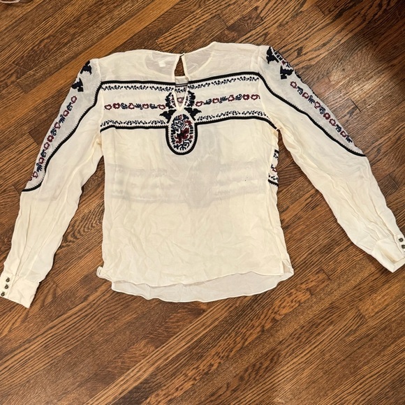 Veronica Beard Tobie Boho Silk White Blouse with Red and Blue Embroidery Size 6 - Picture 11 of 11